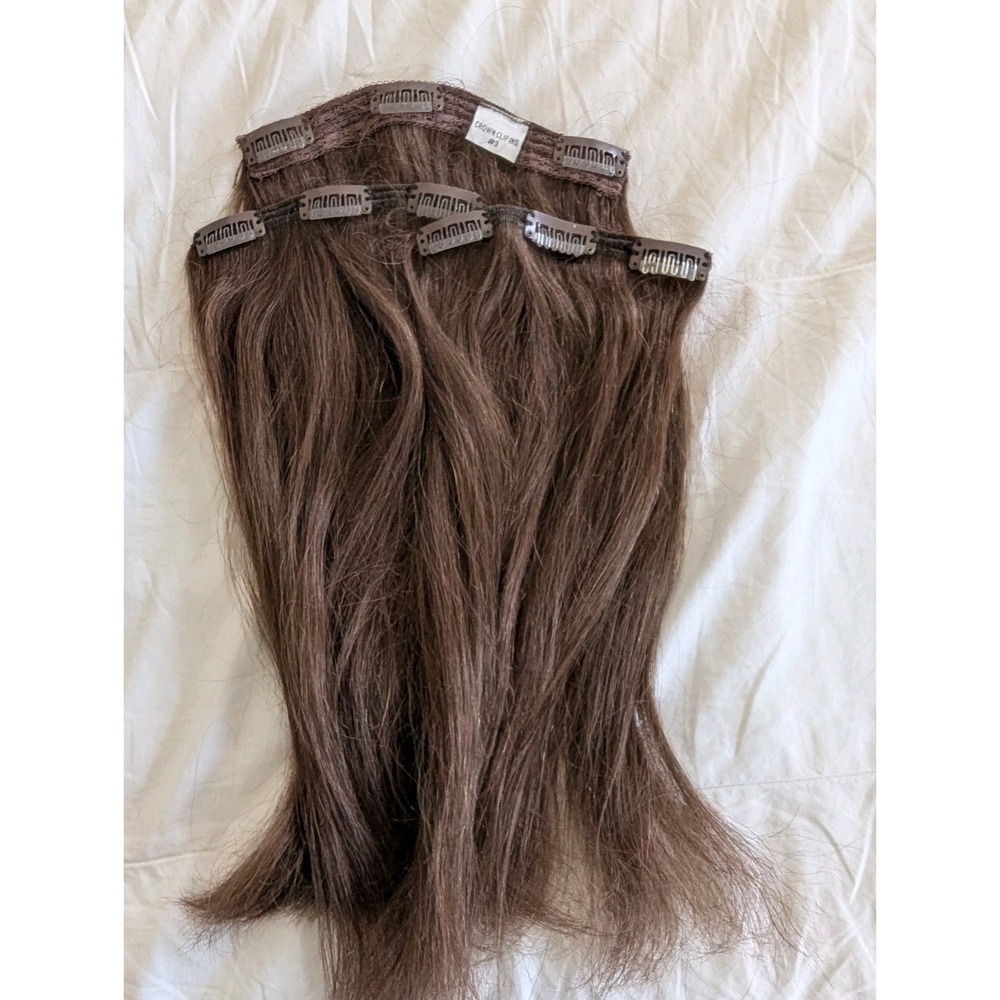 Hidden Crown Clip-In Extensions 14" #3 Medium Brown 3 Pc Remy Pre-owned